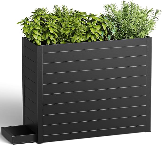 Outdoor Planter Box, Large Rectangular Planter with Removable Drip Tray, Suitable for Indoor or Outdoor Patios/Porches, Ideal for Planting Plants, Flowers, and Gardening (Black)