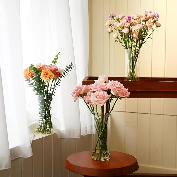 4pcs Glass Cylinder Vases for Centerpieces - 8 Inch Tall Glass Vases for Flowers, Hurricane Candle Holders Floating Candle Vase for Table Centerpiece Formal Dinners Home Decor