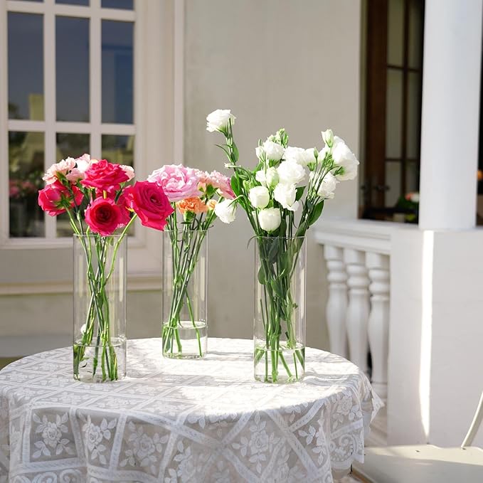 DNANAOL 7pcs Glass Cylinder Vases for Centerpieces - 10 Inch Tall Glass Vases for Flowers, Hurricane Candle Holders Floating Candle Vase for Table Centerpiece Formal Dinners Home Decor