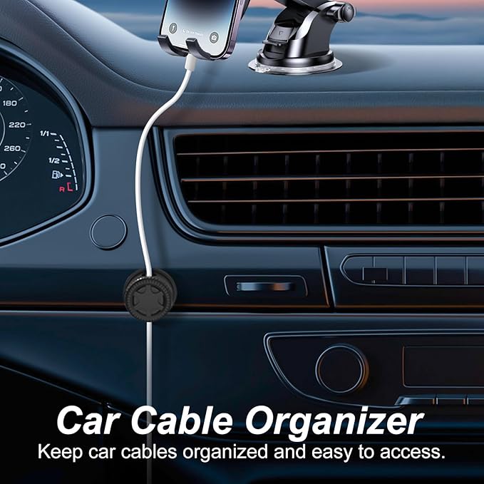 6 Pack Cord Organizer Magnetic Cable Clips, 360° Rotation Cable Clips - Adjustable Cord Holder for Nightstand, Adhesive Cable Management Cord Clips, Cable Holder & Charger Organizer（Black