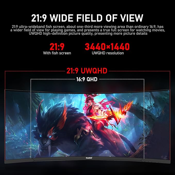 Gawfolk 34 Inch Ultrawide Curved 120Hz Gaming Computer Monitor 1500R PC Screen 21:9 UWQHD (3440x1440),Adaptive Sync,178° Viewing Angle,128% sRGB,Display Port、HDMI,Compatible with Wall Mounted -Black
