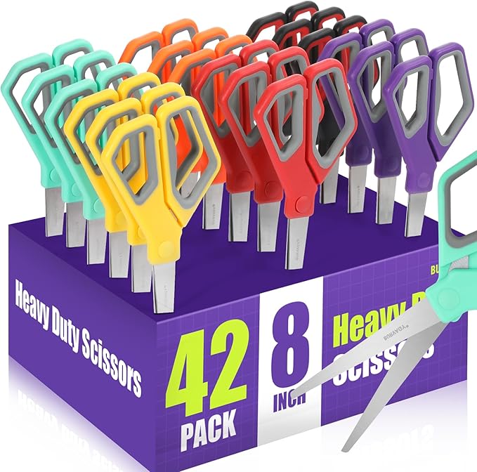 BURVAGY 42Pack 8" Scissors All Purpose, Heavy Duty Scissors with Ultra Sharp Blades Comfort Grip Handles - For Office Home School Sewing Fabric Crafts, High/Middle School Student Teacher Scissor