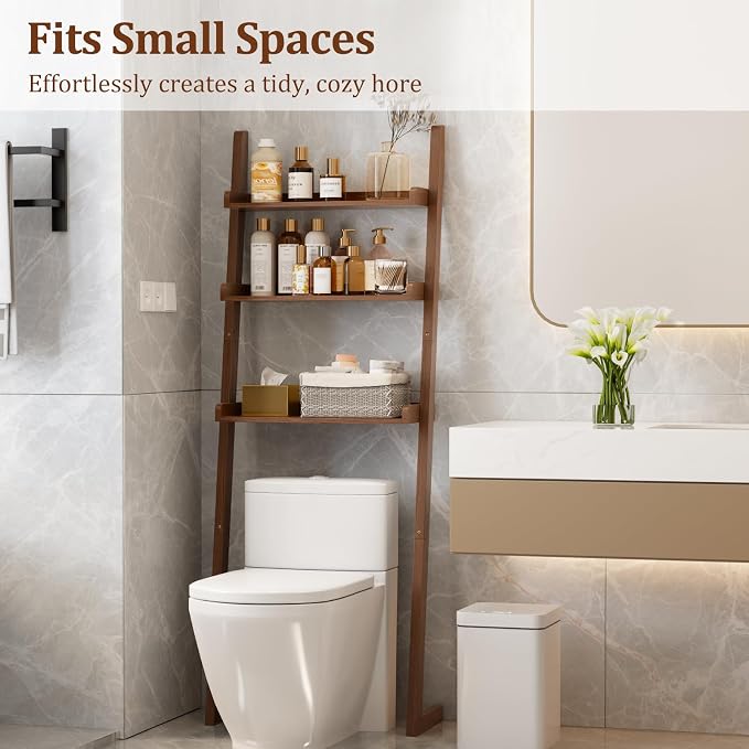 Over The Toilet Storage Shelf Wood, 3-Tier Above Toilet Organizer Rack, Freestanding Above Toilet Shelf for Bathroom, Laundry, Space Saver, Walnut Color.