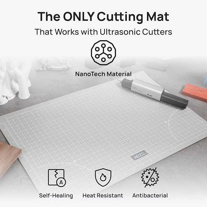 HOZO NanoTech Cutting Mat for Ultrasonic Cutter, 9" x 12" Self-Healing Cutting Mat, Glue-Free Eco Design, Heat-Resistant, Metric & Imperial Scales, Durable for Craft, DIY, 3D Printing & Model Making