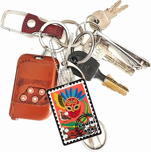 Louisiana Souvenirs Keychain - Fashion Forever Stamps Design with Key Ring - Unique Decorative Gift