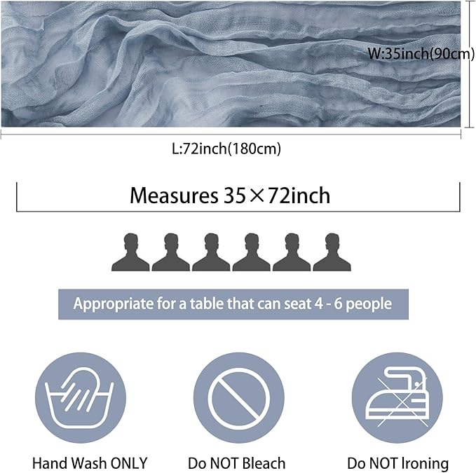 12 Pack Boho Gauze Table Runner 35x72 Inch - Rustic Cheese Cloth Long Table Runner for Wedding, Bridal Shower, Birthday Party Decor (Dusty Blue)