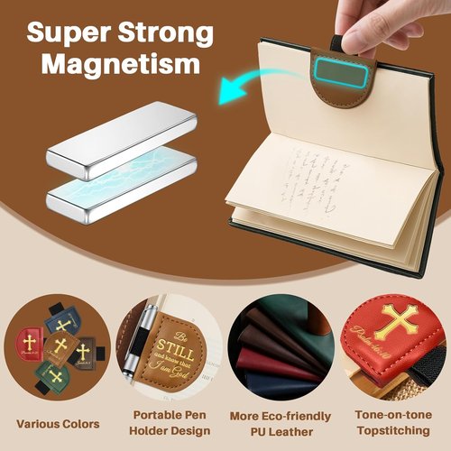 Bygone Mark | Personalized Magnetic Leather Bookmark with Pen Holder - Inspirational Bible Verse (Brown, Philippians 4:13)
