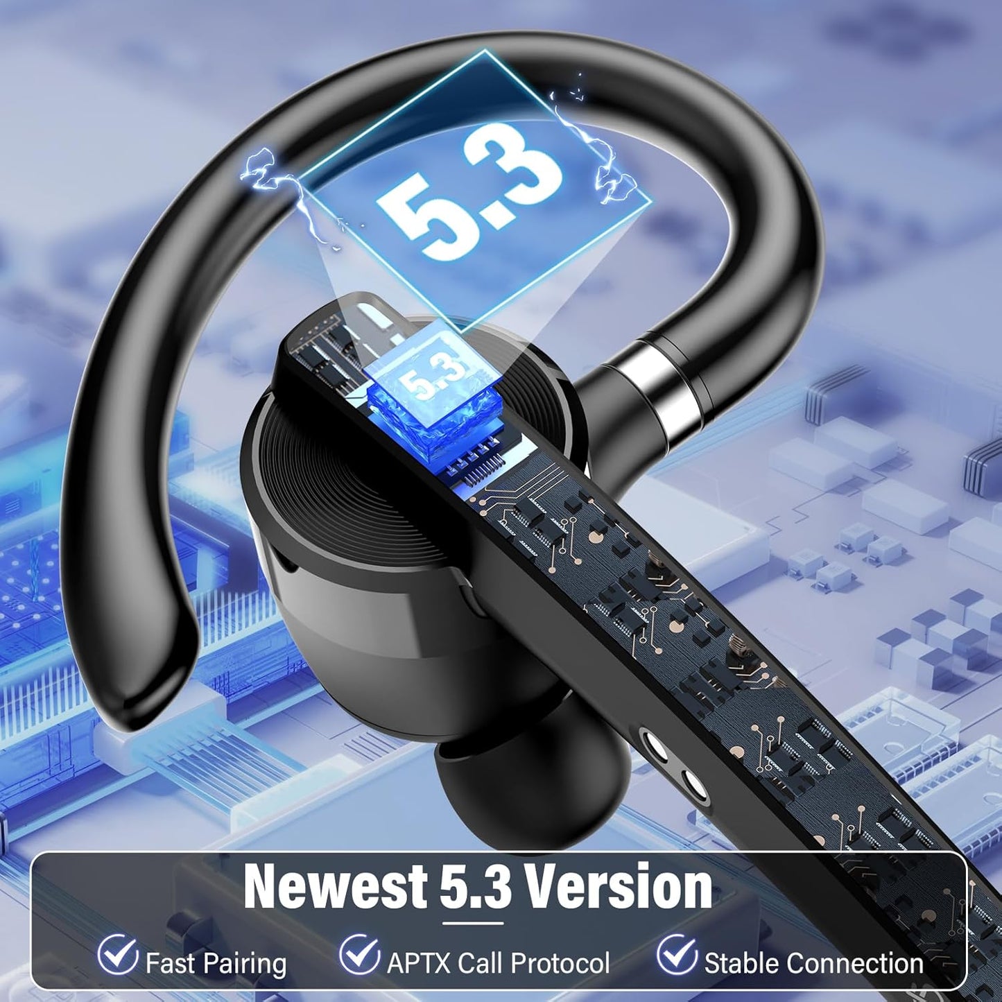 Thunelec Bluetooth Headset - Wireless 5.3 Earpiece with 90Hrs Battery Life & APTX HD Audio | Dual Noise Cancelling Mics