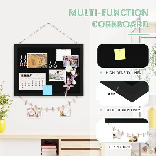 Dollar Boss Black Cork Board - Double-Sided 16''X12'' Linen Design | Stylish Wall Bulletin Board for Home & Office