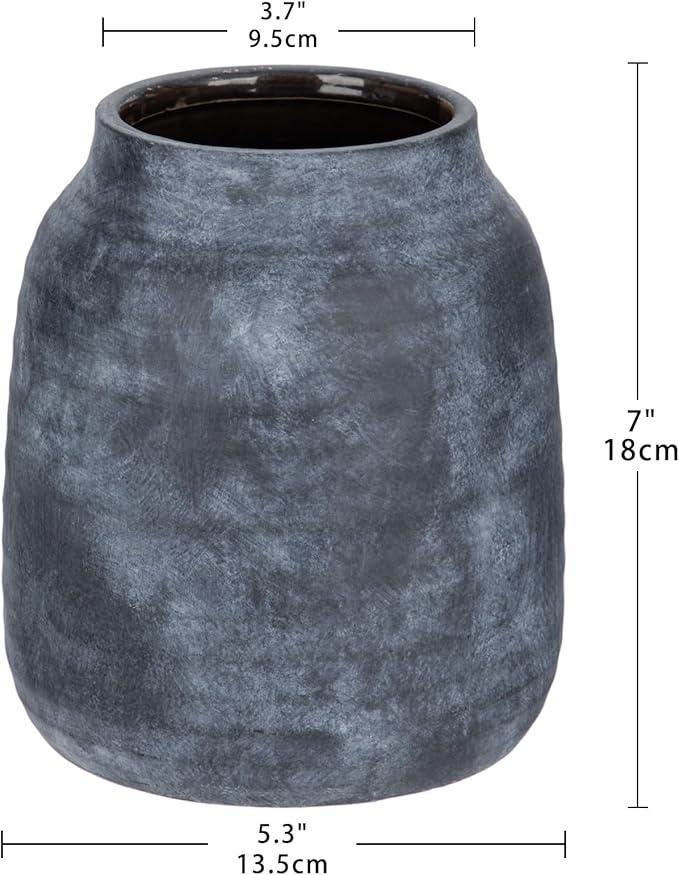 Briful Rustic Ceramic Vase 7” Tall – Handcrafted Vintage Pottery Flower Vase with Distressed White-Wash Finish – Farmhouse Decorative Accent for Table, Shelf, Mantel (Not Watertight)