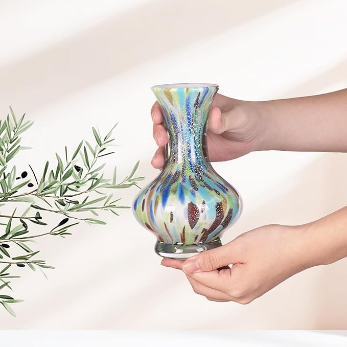 KAMMAK Colored Glass Vase, Beautiful Hand Blown Decorative Vase, Modern Art Vase for Flower Mantle Dining Table Centerpiece, Entryway Living Room Wedding Decoration, FH020