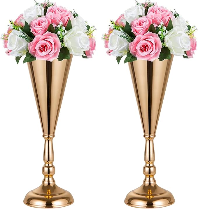 Flower Vases for Centerpieces, 14.56in Gold Wedding Centerpieces for Tables, 2Pcs Metal Flower Arrangements Stand for Wedding Aisle Birthday Party Event Decor