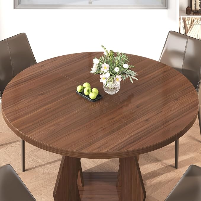 IBF Walnut Round Dining Table,Modern Wood Dinner Tables,Round Kitchen Table for 4 to 6,Farmhouse Dining Tables for Home,Living Room,Office,47 Inch
