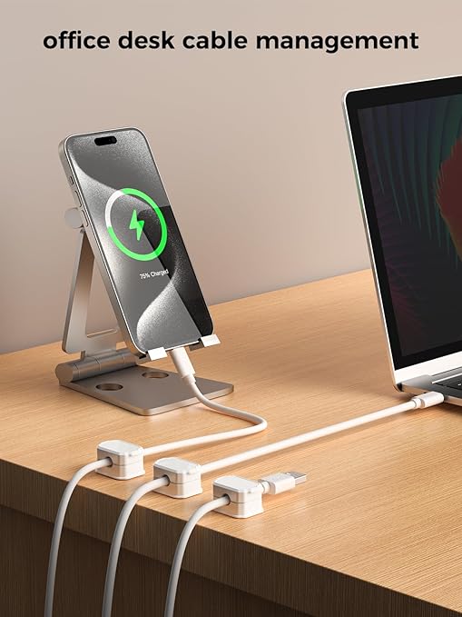6 Pack Elastic Cable Clips [auto Tighten] Cable Holder, Desk Cable Management, Cord Organizer for Home Office Desk Phone car Wall Mounted Desktop nightstand Cable Management（White