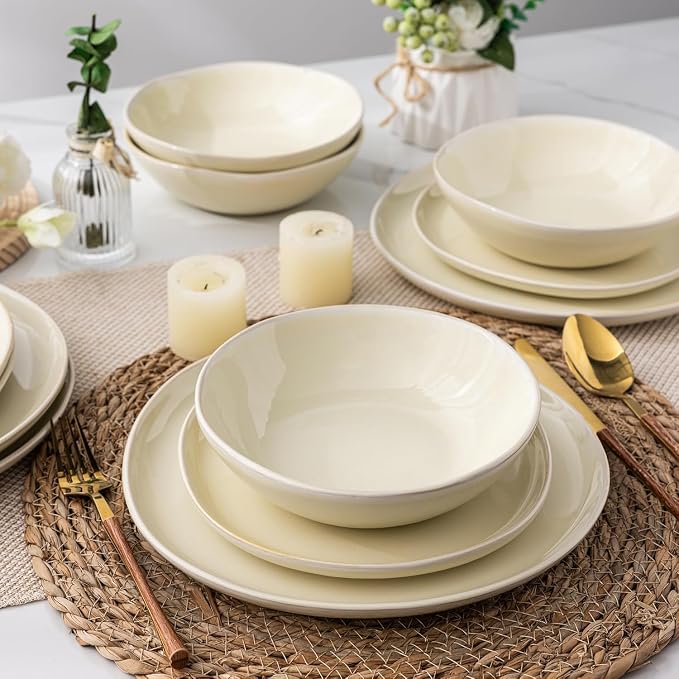 AmorArc Ceramic Dinnerware Sets,Handmade Reactive Glaze Stoneware Plates and Bowls Sets,Highly Scratch Resistant | Dishwasher & Microwave Safe Dishes Set,Service for 6 (18pc)