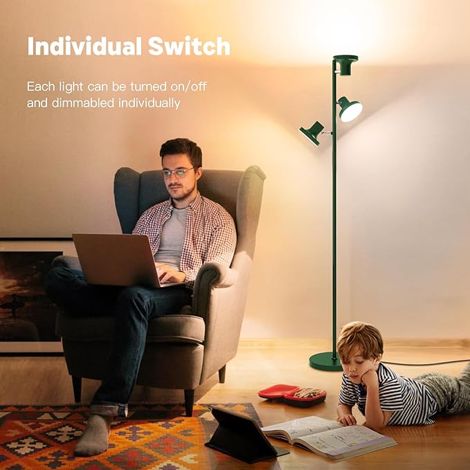 SIBRILLE 36W LED Tree Floor Lamp, Modern Dimmable Standing Lamp with Remote & Touch Control, 4 Color Temperatures, 3 Rotatable LED Light Floor Lamps for Living Room, Bedroom, Office