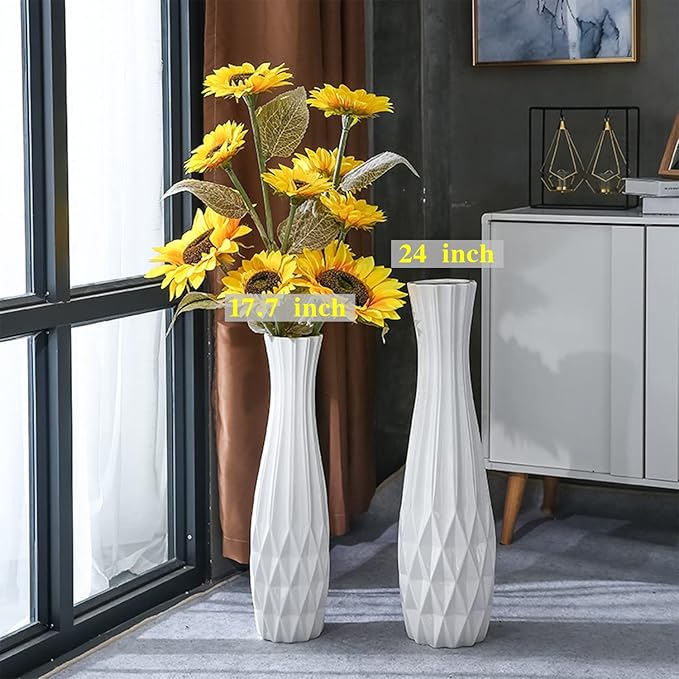 Ceramic Floor Large Vase 17.7 Inches Tall,White Modern Flower Tall Vases for Office, Home,Farmhouse,Living Room Décor,Simple Origami Design Fall Decorative Porcelain Flower Arrangement Vase Ideal Gift