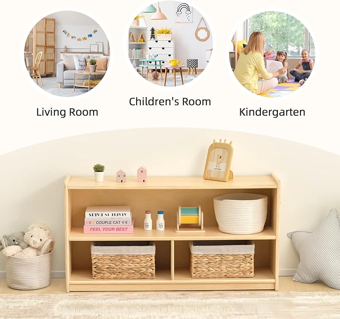 OOOK 2-Shelf Montessori Shelf Toy Organizers and Storage for Kids, 3-Section Wooden Storage Cabinet Shelves for Classroom, Kindergarten, Kids Room, Playroom
