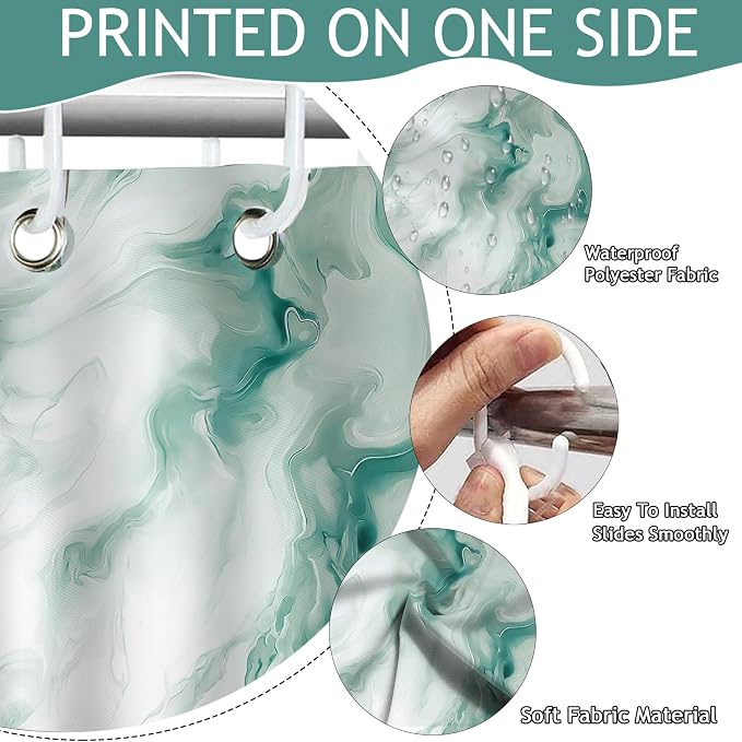 Mocsicka Shower Curtains for Bathroom, Teal Marble Shower Curtain for Bathroom, Abstract Teal and White Shower Curtain Modern Art Decor Waterproof Bath Curtain for Modern Bath Decor, 72 X 72 Inch