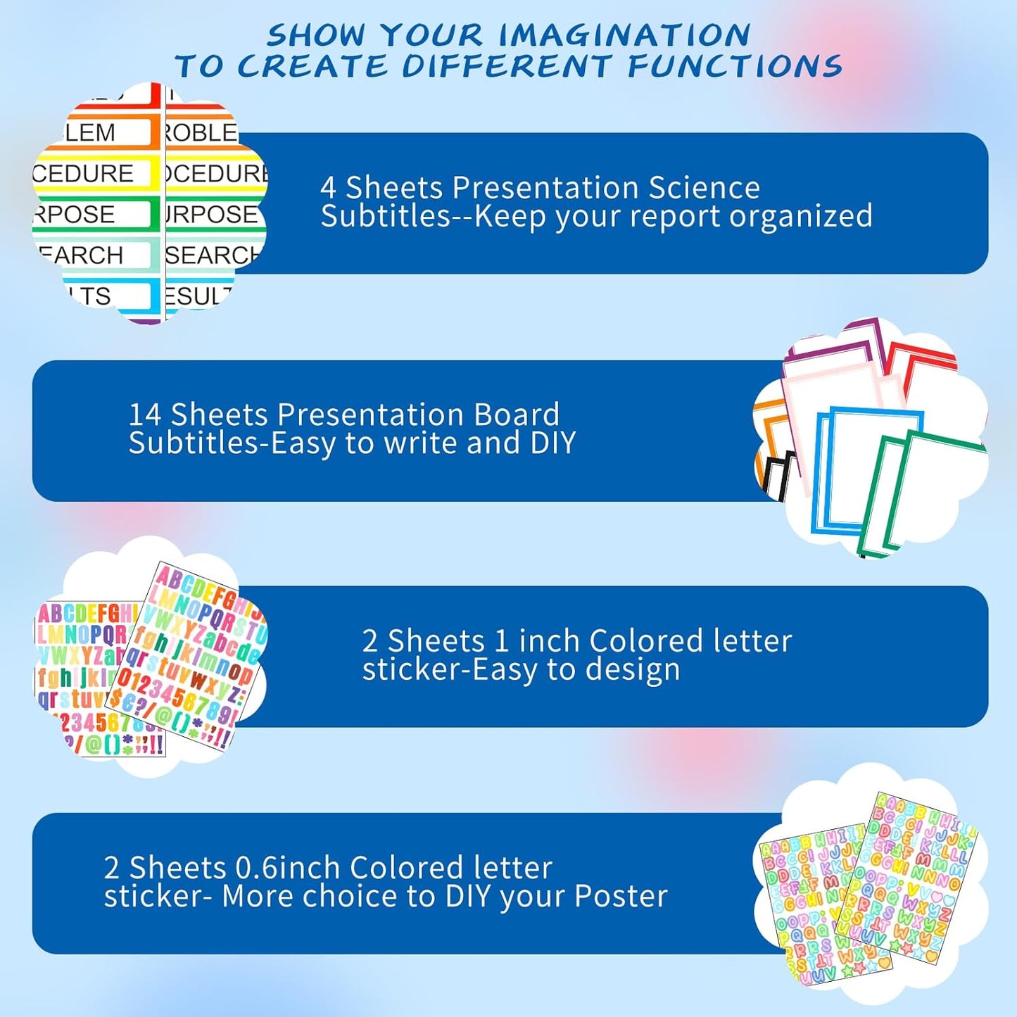VinTS Colorful Self-Adhesive Science Fair Display Boards - 22 Sheets of Personalized Letter Stickers for Classroom & Office