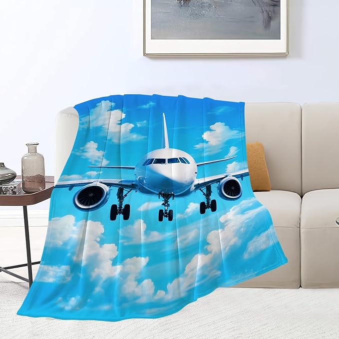 Airplane Blanket for Boys Pilot Plane Throw Blanket Aircraft Soft Cozy Fleece Fuzzy Stuffed Plush Flannel Gifts for Girls Women Kids Adults 60''x80''