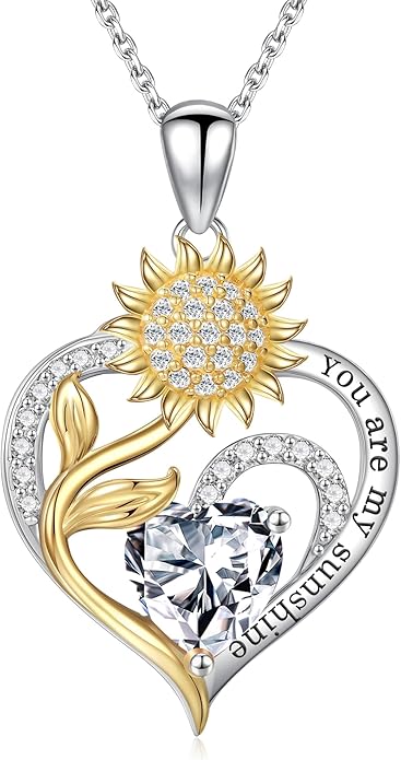 Iefil Christmas Gifts for Women Wife - Sunflower Birthstone Necklace for Women, Anniversary Birthday Gifts 925 Sterling Silver Heart Pendant You Are My Sunshine Jewelry for Girlfriend Mom Daughter
