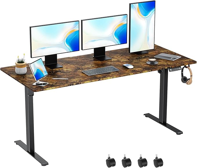 63 x 28 Inch Electric Standing Desk Adjustable Height, Sit Stand Desk, Stand up Desk for Home Office, Computer Workstation (Spliced Desktop,Rustic Brown)