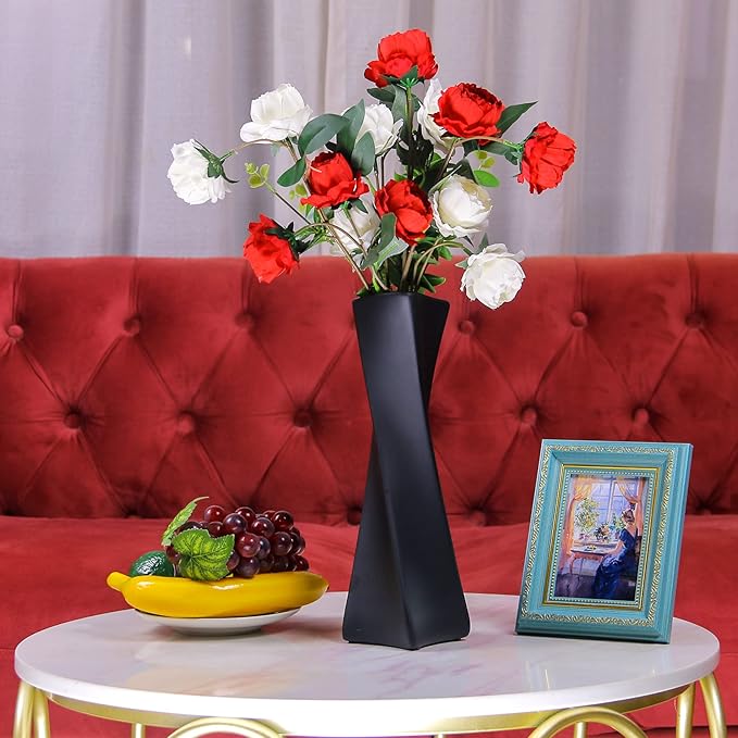 Ceramic Vase, Small Flower Vase Home Decor, Modern Farmhouse Decorative Vase, Dinner Table, Mantel, Entryway, Shelf, Centerpieces, Living Room Décor, Unique Geometric Vases Black jarrones decorativos