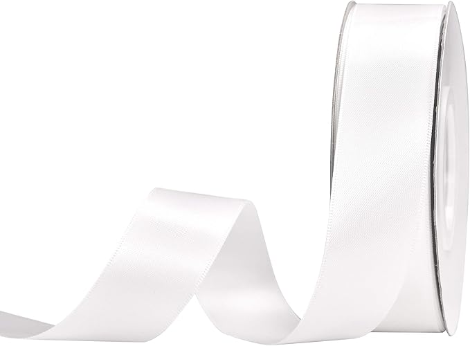 YAMA Double Face Satin Ribbon - 1 inch 25 Yards for Gift Package Wrapping,Floral Design,Hair Bow Clip Making,Crafting,Sewing,Wedding Decor,White