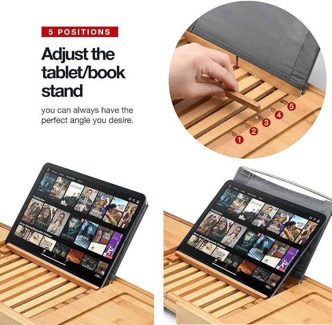 Luxury Foldable Bathtub Tray Caddy - Waterproof Wood Bath Tray for Tub, Expandable Size Fits Most Tubs, Bathroom Accessories for New Home & Mothers, Birthday Gifts for Mom
