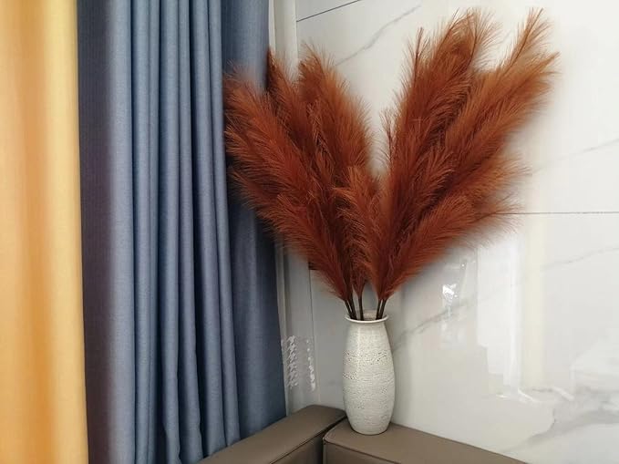 Premium Faux Pampas Grass Decor Tall & Fluffy, No Assembly Needed Long Pampas, Luxury Large Floral, Elegant Feather Flowers for Wedding Decorations (Faux Burnt Orange, 8pcs 43.3"(110cm))