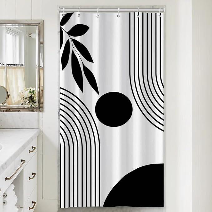 Stall Boho Shower Curtain Mid Century Modern Shower Curtains for Bathroom Black and White Geometric Minimalist Abstract Bohemian Waterproof Fabric Bathroom Shower Curtain Set 36x72 Inch