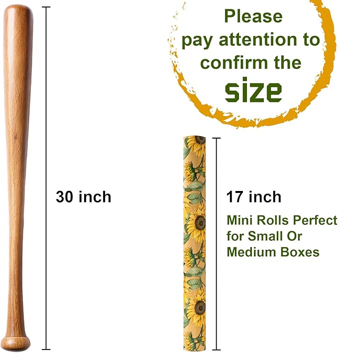 MAYPLUSS Kraft Sunflowers Gift Wrapping Paper - Vintage Elegant Sunflowers Floral Gift Wrap Paper for Women Birthday, Christmas, Baby Shower, Mothers Day, Thanksgiving, Holiday - 17 Inches X 16.5 Feet