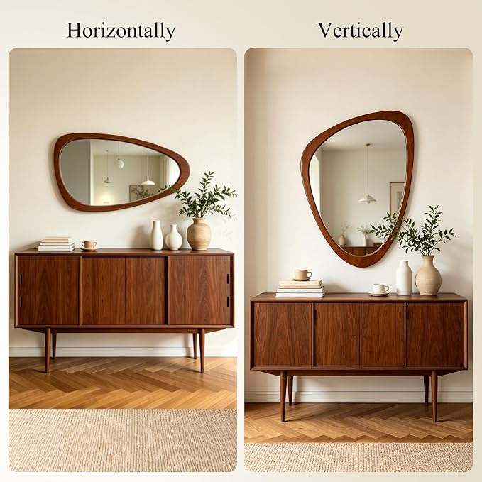 Ferytange Asymmetrical Wall Mirror, Wood Frame Decorative Mirror for Living Room Bedroom Entryway, Modern Irregular Unique Wall Art, Mid Century Modern Home Decor 30" H x 19" W