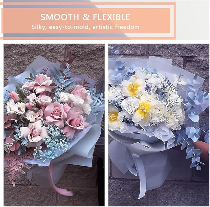 BBJ WRAPS Translucent Flower Wrapping Paper for Florist Waterproof Durable Bouquet Wrapping Paper for Floral Arrangements on Valentine's Day, Mother's Day, 22.8x22.8 Inch - 40 Sheets (Blue)
