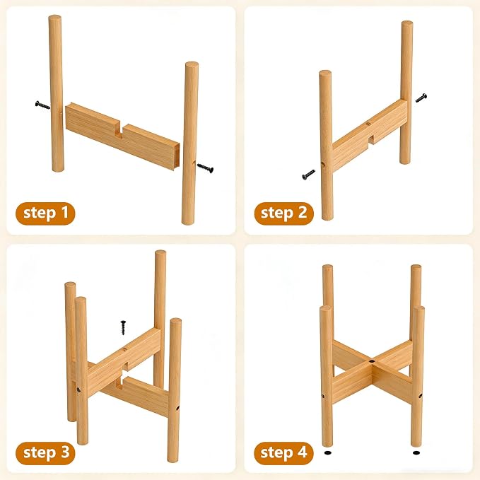 ALIGADO Bamboo Plant Stand Indoor, for Up to 12 Inch Pots, Built to Fit Corners, Sturdy & Stable Design, Natural Wood Color