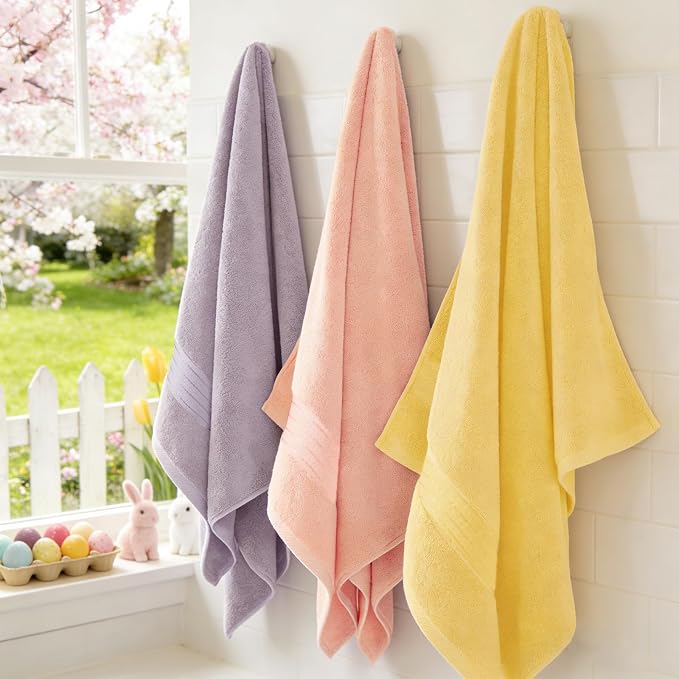COZYART Luxury Yellow Bath Towels Set, Cotton Hotel Large Towels for Bathroom, Thick Bathroom Sets of 3 with 1 Bath Towel, 1 Hand Towel, 1 Washcloth, 650 GSM
