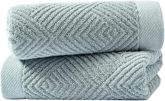 sense gnosis Sage Green Hand Towel Set of 2 Striped Weave 100% Cotton Super Soft Highly Absorbent Light Weight Decorative Hand Towels for Bathroom 13x 29 Inch