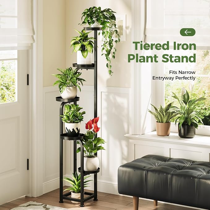 Bamworld Tall Plant Stand Indoor Outdoor, Corner Metal Flower Pot Stands for Multiple Plants, 5 Tier Heavy Duty Plant Shelf for Patio Garden Balcony Living Room Bedroom