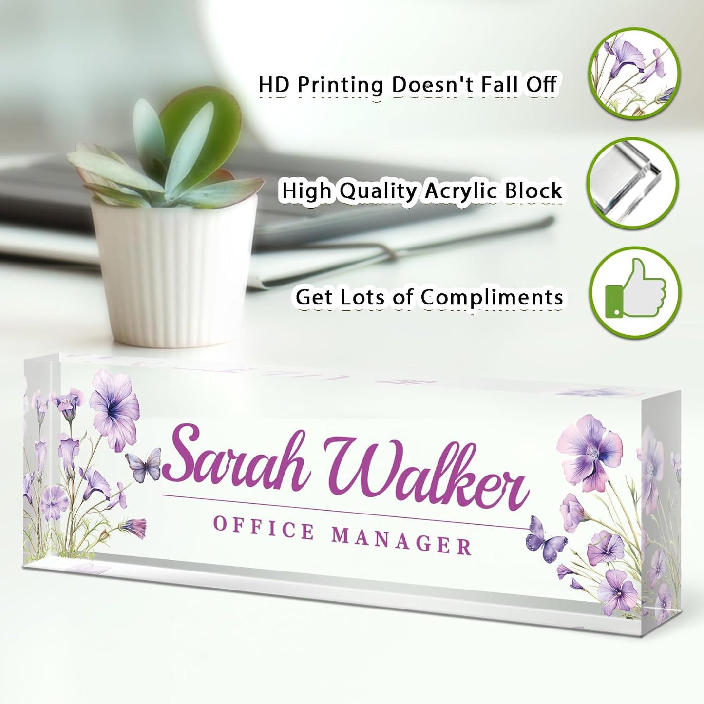 Skiennix Personalized Desk Name Plate - Elegant Acrylic Office Decor for Professionals | Purple