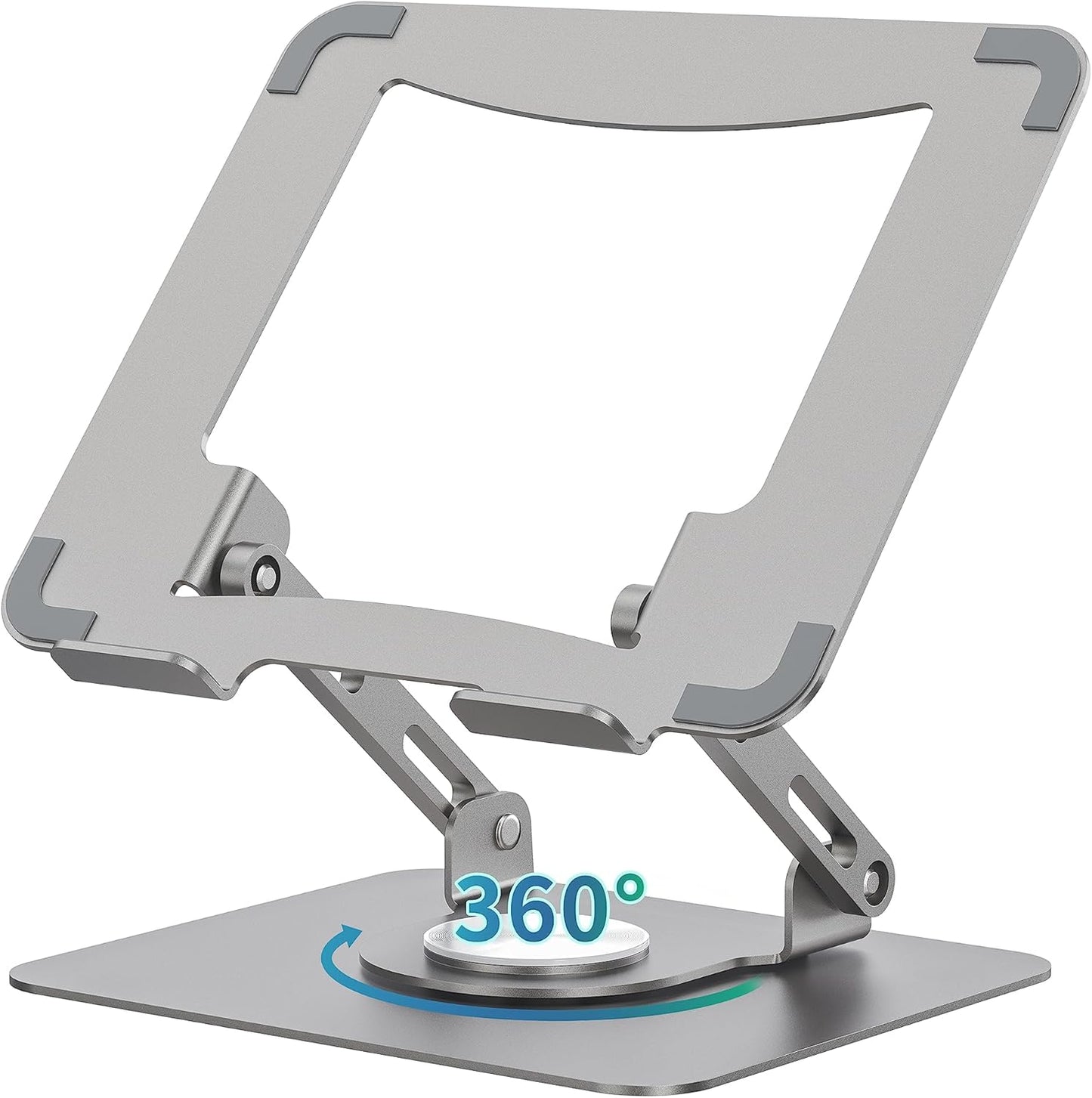 SOUNDANCE 360 Rotating Laptop Stand - Ergonomic Adjustable Height Metal Holder | Portable Silver Grey