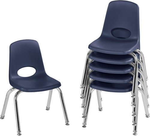 FDP 12" School Stack Chair - Stacking Student Seat with Chromed Steel Legs | Navy (6-Pack)