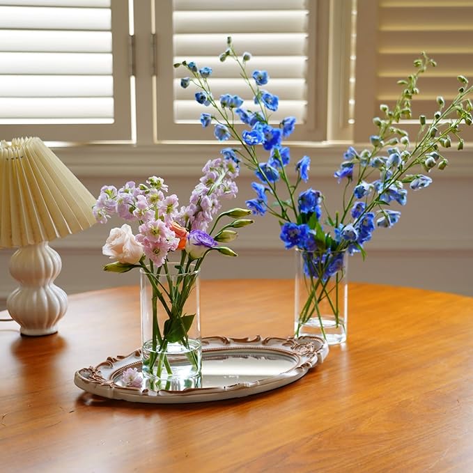 12pcs Cylinder Vases for Centerpieces - 6 Inch Tall Glass Vases for Flowers, Hurricane Candle Holder Modern Simple Floating Candle Vase Formal Dinners Home Decor