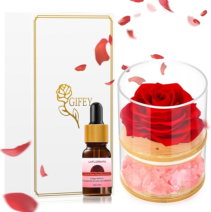 Christmas Birthday Flower Gifts for Women,Gifts for Mom,Preserved Rose with Lights, Aromatherapy Crystal Stone Rose Gifts for Women,Mom,Girlfriend,Wife on Birthday Anniversary Valentines Day Wedding