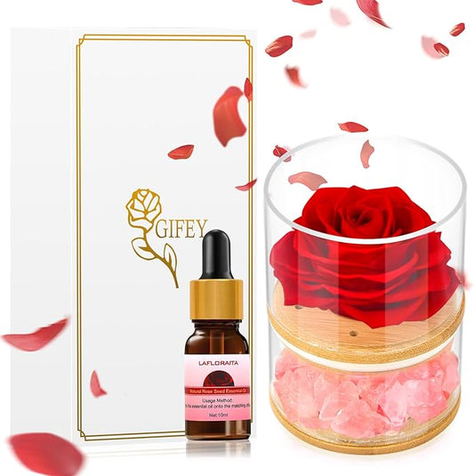 Christmas Birthday Flower Gifts for Women,Gifts for Mom,Preserved Rose with Lights, Aromatherapy Crystal Stone Rose Gifts for Women,Mom,Girlfriend,Wife on Birthday Anniversary Valentines Day Wedding