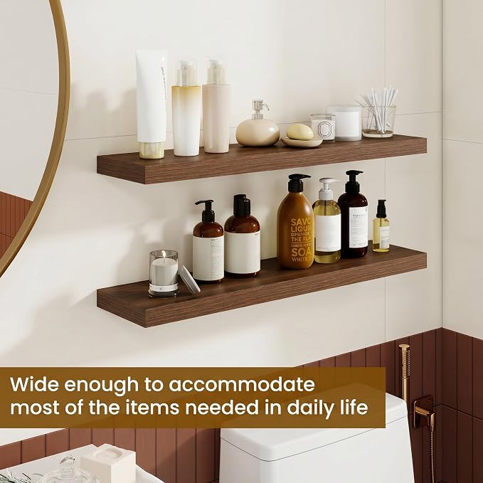 Dreamland 30Inch Floating Shelves for Wall, Rustic Wooden Walnut Floating Shelves for Bathroom|Bedroom|Kitchen, Deep Wall Mounted Book Shelf, Wood Storage Display Shelf for Home Decor, Set of 2