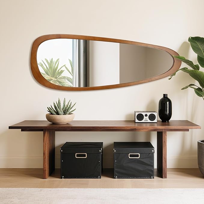 BOMINICA Full Length Irregular Wall Mirror, 60" x 22" Wooden Full Body Mirror Wall Mounted, Large Decorative Floor Mirror for Living Room, Bedroom, Entryway, Farmhouse, Home Decor