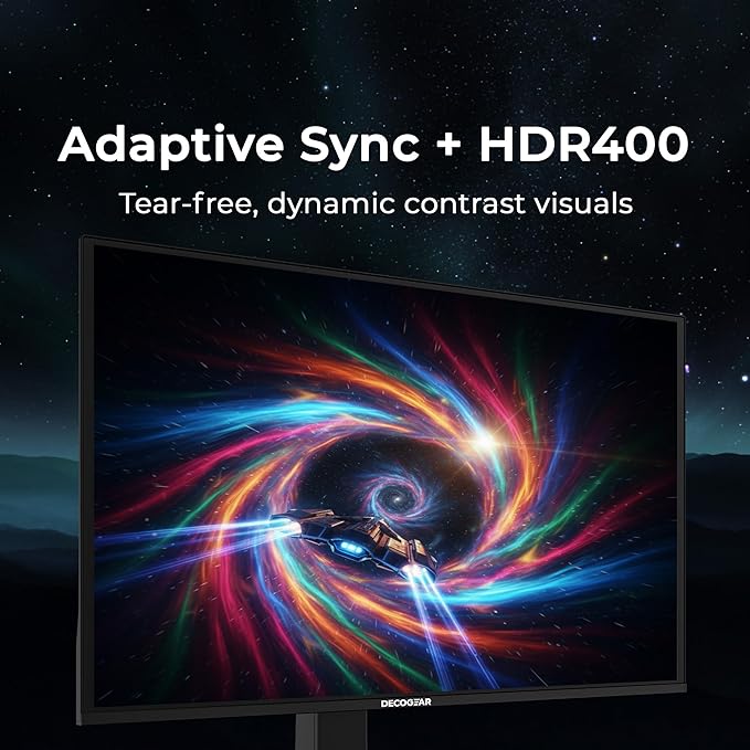 Deco Gear 27 QHD OLED Gaming Monitor | 280Hz 0.03ms Response, HDR400, Adaptive Sync, 99% sRGB, 1.5M:1 Contrast, Borderless Design, Height Adjustable Stand, HDMI 2.1, DisplayPort 1.4