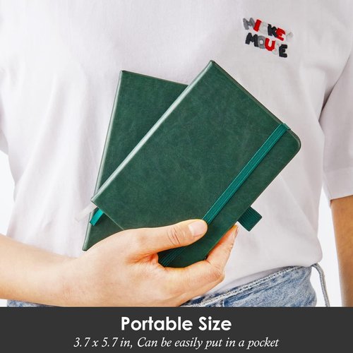 NIRMIRO Pocket Notebook Journals - Mini Leather Lined Notepads with Pen Holder | Dark Green, 3 Pack