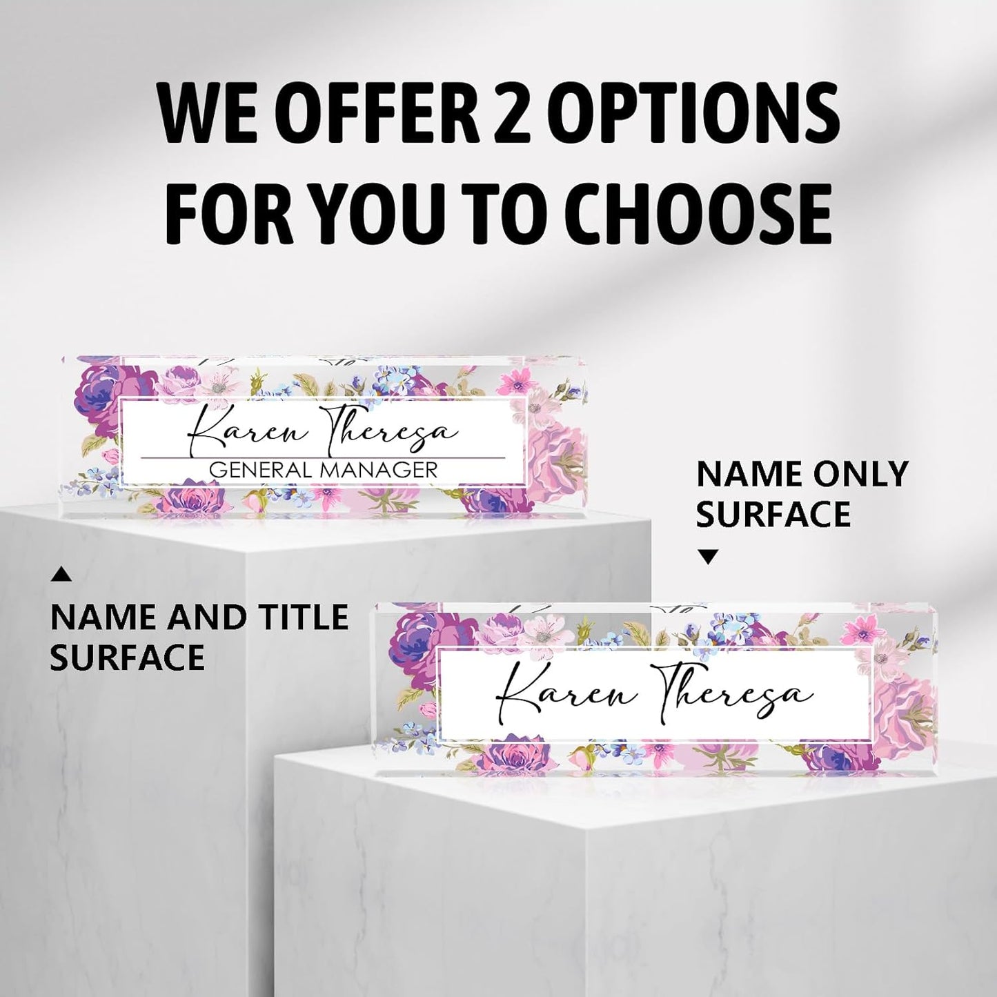 Skiennix Custom Office Name Plate - Personalized Desk Gift for Women, Employees & Teachers | Hundred Flowers Design